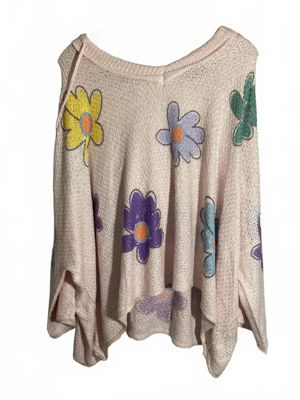 POL Lightweight  Oversized Knit Sweater with Colorful Floral Print (L,XL, 1X) - Picture 2 of 9